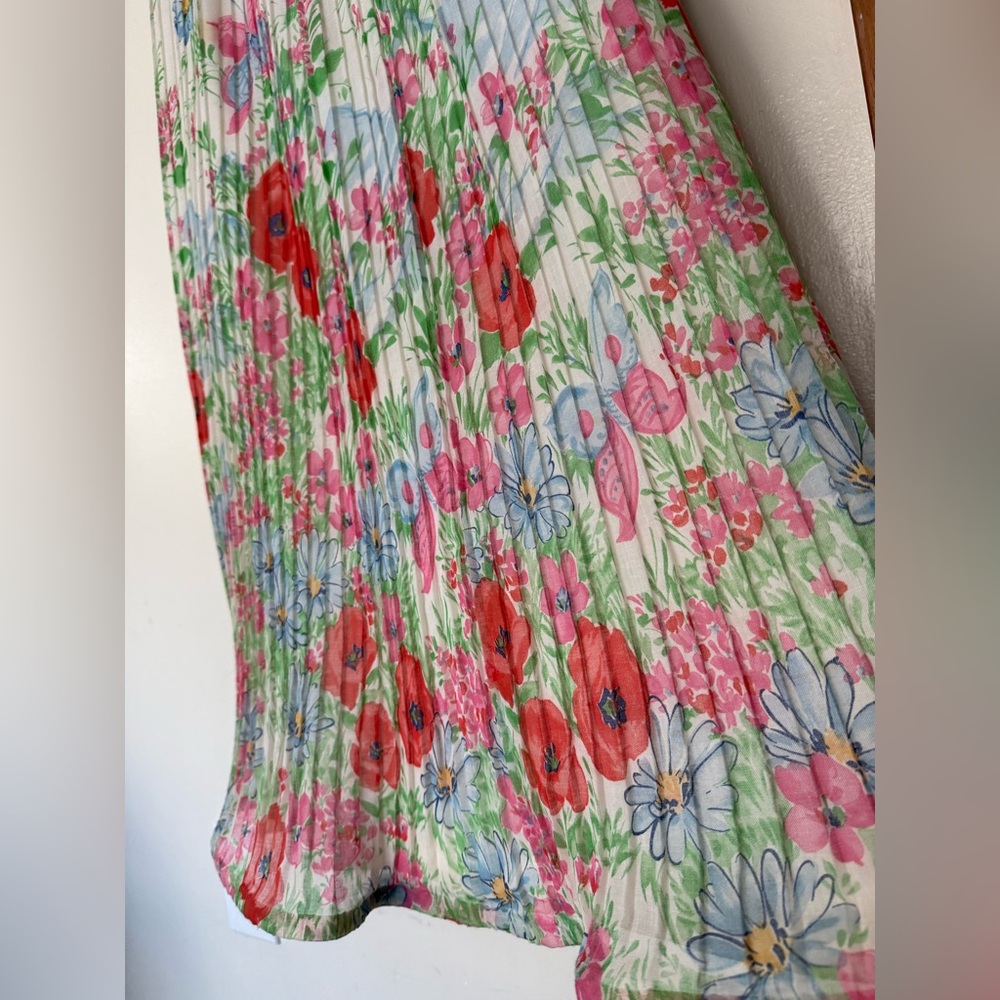 Vintage 1970s Pastel Floral Garden Maxi Dress Sheer Peasant Sleeve Womens Sz Lg - Picture 10 of 15